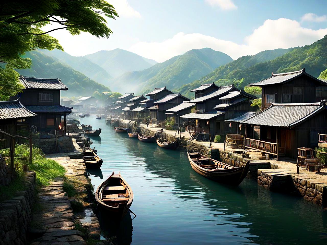 渔村风情：高清平面设计中的诗意画卷