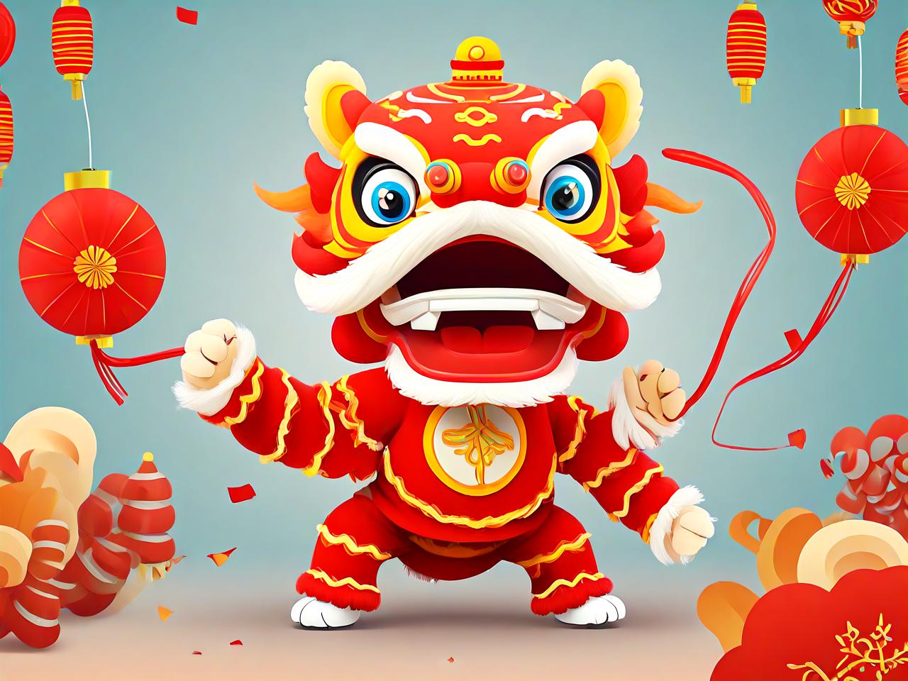 扭扭棒舞狮：创意平面设计中的传统与现代碰撞