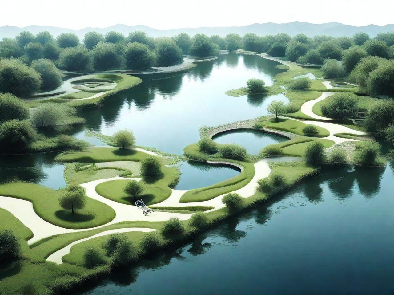 湖畔诗意：创意湖边景观平面设计图鉴